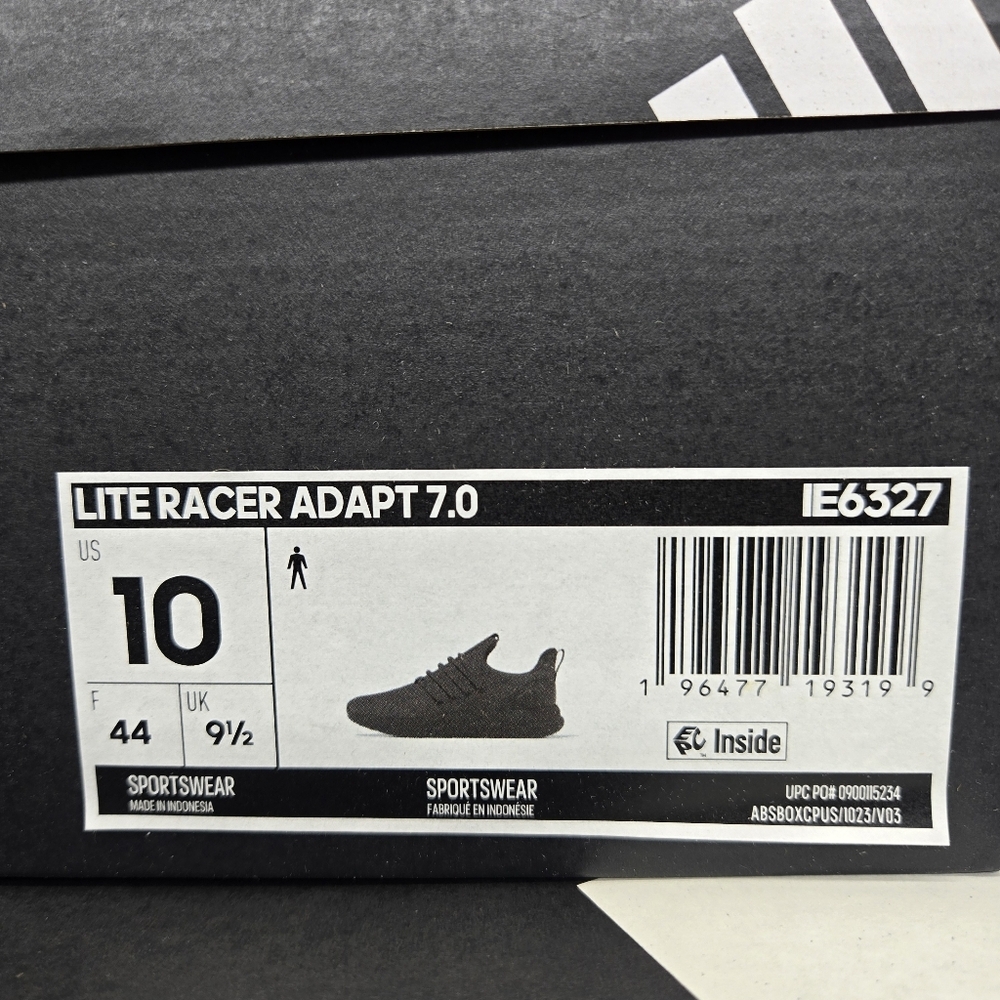 Adidas Men's Lite Racer Adapt 7.0 'Black Grey' Running Shoes Size 10 New - Picture 8 of 8